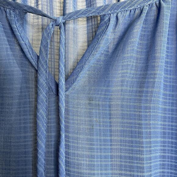 Alyx Peasant Blouse Blue Sheer Flowy Crochet Trim Quarter Sleeves Size Large - Picture 6 of 8